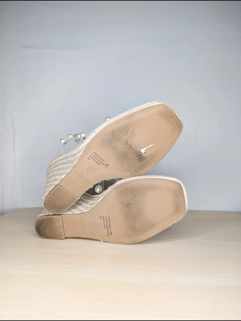 Steve Madden Pearl-Embellished Clear-Strap Espadrille Wedges